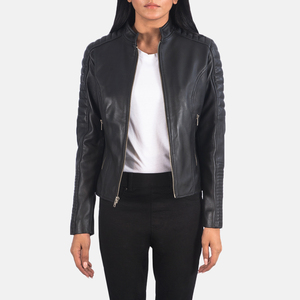 <b>Women's</b> Faux Leather Motorcycle <b>Jacket</b> Winter Solid Plain Dyed Raw Breathable PU Customizable Standard Faux Fur Lining Moto - Product Image 3