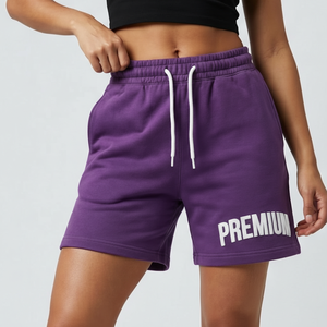 Custom Puff Print Cotton Sweat Shorts Women Training Workout Shorts OEM Private <b>Label</b> - Product Image 2
