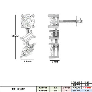 Boucles d'oreilles pendantes en or massif 14 carats avec diamants CVD de laboratoire de formes variées, taille brillant, couleur F, pureté VVS VS, plaqué rhodium, pour femme - Product Image 3