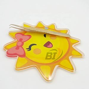Gold Plated 90 Degree <b>Eyelash</b> <b>Tweezers</b> Sustainable Steel Custom Logo Lash Extension <b>Tweezers</b> with Sun Design Lash Acrylic Tile - Product Image 1