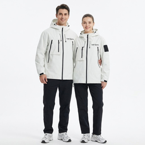 Chaqueta Impermeable de Alta Gama, Extragrande, Blanca, Cortavientos, con Capucha, Estilo Urbano, Funcional para Exteriores, con Múltiples Bolsillos - Product Image 1