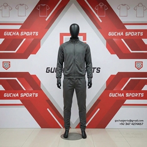 Conjunto deportivo gris para hombre con chaqueta de cremallera completa y pantalones jogger, tela elástica suave, ajuste cómodo, ropa deportiva informal. - Product Image 2