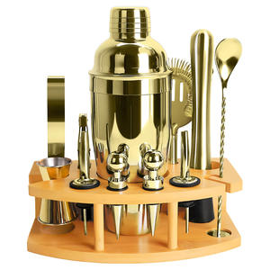 Juego de herramientas de barman ecológicas de acero inoxidable con soporte de madera para fiestas, juego completo de herramientas para barra de cócteles - Product Image 4