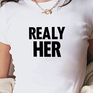 Camiseta Corta de Moda para Mujer Realy Her, Cuello Redondo, Corte Ajustado, Estampada, Estilo Y2K, Tejido de Spandex y Poliéster, para Todas las Temporadas - Product Image 4