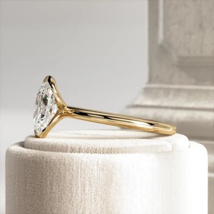 Trendy Design Cushion Color E Lab Grown Diamond Half Bezel <b>Ring</b> 14k Yellow Gold Low Set <b>Thin</b> Diamond Women's Engagement Wedding - Product Image 4