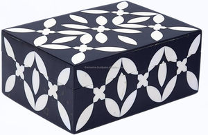 Vintage Handmade Natural Wooden Bone Inlay Decorative Jewelry & Storage <b>Box</b> <b>Floral</b> Design - Black & White - Product Image 4