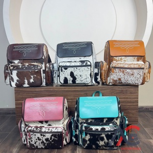 Vintage Western Genuine Cowhide <b>Leather</b> with Boot Stitch <b>Backpack</b> Purse Tooled Flap Women Travel School Fashion <b>Backpacks</b> - Product Image 1