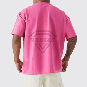 เสื้อยืดสีชมพูแบบดิสเทรสขอบดิบ สไตล์สตรีทแวร์ ทรงโอเวอร์ไซส์ ไหล่ตก ผ้าคอตตอนหนา สำหรับผู้ชาย ผลิตโดยผู้ผลิตเสื้อยืด - Product Image 2