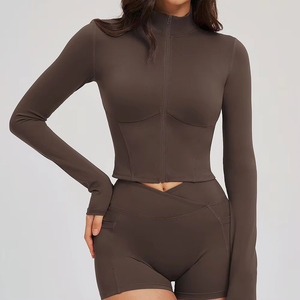 Full Sleeve Zip Shirt Fashion Wear Private Label Clothing Supplier Women's Long Sleeve Front <b>Zipper</b> Casual <b>Top</b> - Product Image 1