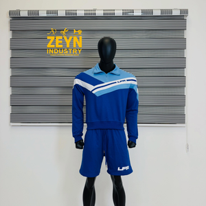 Ensemble Sport Décontracté Homme LFR à Col Zippé, Bleu et Blanc, Tricoté 100% Coton Respirant, Haute Qualité, Personnalisable, Idéal pour l'Été - Product Image 1