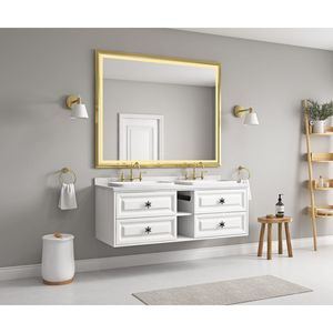 Specchio da Bagno a LED da Parete 72 x 48 Pollici con Cornice in Alluminio, Antiappannamento, Memoria, 3 Colori, Dimmerabile a Regolazione Continua - Product Image 2