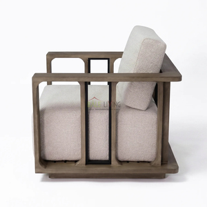 Silla Individual Bromo, Moderna, de Madera de Teca Sólida, para Jardín, Exterior, Sala de Estar, Apartamento, Tapicería Beige, Rellena de Espuma - Product Image 6