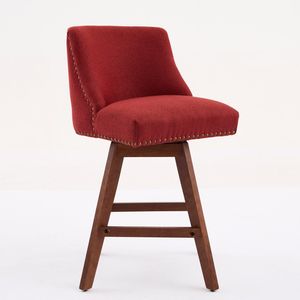 Set di 2 Sgabelli da Bar Girevoli Altezza Bancone, Altezza Seduta 26 Pollici, Rivestimento in Tessuto Rosso Vino - Product Image 4