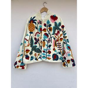 Velvet Suzani Short <b>Jacket</b> Embroidered Winter Festival Coat Handmade Tribal Bohemian Button Closure 100% Cotton Reversible - Product Image 1