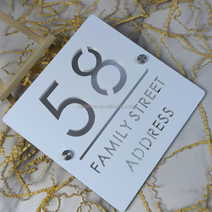 Vente en gros d'enseignes modernes personnalisées découpées au laser en acrylique pour numéro de maison, plaque pour adresse et nom à usage extérieur, plaque de porte familiale 3D - Product Image 2