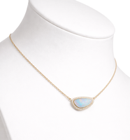 Collar con Colgante de Ópalo Halo, Joyería Fina, Colgante de Piedra de Nacimiento, Oro Amarillo Sólido de 14K/18K, Collar Elegante y Minimalista para Aniversario