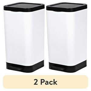 Paquete de 2 botes de basura para baño de 2.6 galones, delgados, de plástico, con pedal y tapa, color blanco - Product Image 1