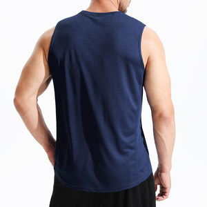 Men's <b>Navy</b> Blue Sleeveless Tank <b>Top</b> O-Neck Quick Dry Eco-Friendly Breathable Sequined Solid Color Casual Knitted 100% Polyester - Product Image 5