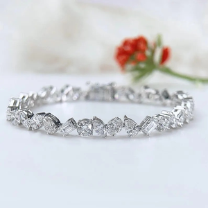 Bracelet de tennis en pierres naturelles multiformes, diamants de formes variées, luxe, plaqué or 18 carats, argent, pour fête, mariage, cadeau pour la mariée - Product Image 1