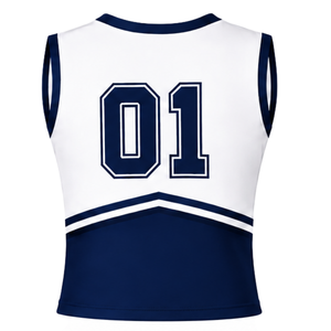 Ensemble d'uniformes de cheerleading bleu marine, haut sans manches à col en V, jupe plissée, pour équipe sportive, performance de danse, entraînement, compétition - Product Image 3