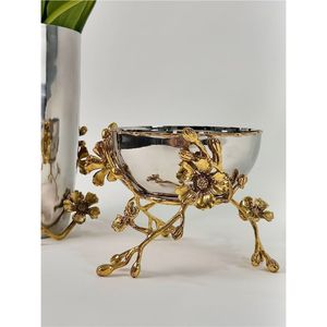 ชามผลไม้สแตนเลสสตีลแบบทันสมัย ตกแต่งลายดอกไม้สีทอง ชามเสิร์ฟตกแต่งระดับพรีเมียม ของตกแต่งโต๊ะอาหารสุดหรู - Product Image 4