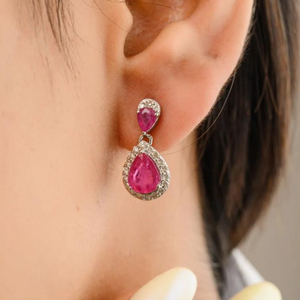 14K Gold Pear Cut Ruby <b>Diamond</b> <b>Dangle</b> <b>Earrings</b> - Product Image 6