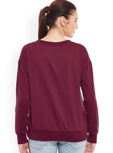 Sudadera de Cuello Redondo Color Granate para Mujer, Manga Larga, Color Sólido, Tejido de Algodón, Informal, con Bolsillos, para Otoño - Product Image 6