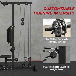 Máquina de Poleas Alta/Baja para Ejercicios de Tracción con Asiento Ajustable y Plataforma para Pies Abatible, Sistema de Gimnasio en Casa, Color Negro - Product Image 5