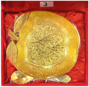 Bol en forme de pomme plaqué or avec cuillère, bol décoratif en métal pour servir des fruits secs, pour cadeau de mariage, vaisselle de table - Product Image 1