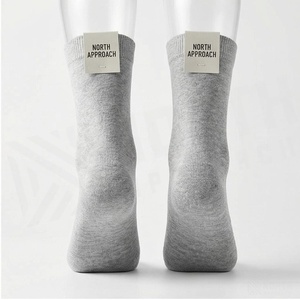 North Approach Crew <b>Socks</b> Gray Solid Color Breathable Cotton Adults Spring Casual Wear - Product Image 2