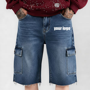 กางเกงยีนส์ขาสั้นทรงหลวมคุณภาพสูง สีฟ้าอ่อนฟอกหิน มีกระเป๋าข้าง ปักโลโก้ตามสั่ง ระบายอากาศได้ดี - Product Image 4