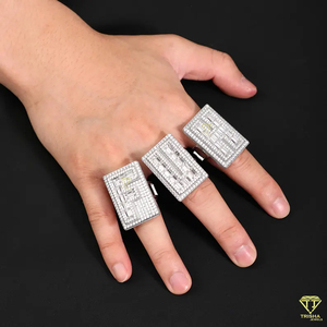 Luxury Custom Rectangle Ring With Moissanite Diamond Bling Jewelry For Unisex Style - Product Image 1