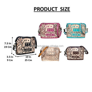 2026 Handcrafted <b>Tooled</b> Genuine <b>Leather</b> Crossbody Handbags Vintage Style Large Capacity Cash Holder Floral Pattern Shoulder Bags - Product Image 2