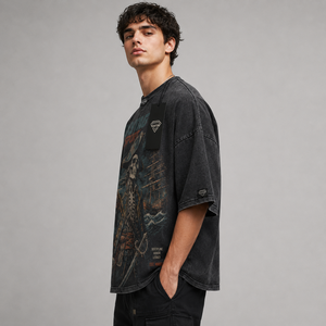เสื้อยืดโอเวอร์ไซส์ลายกราฟิกวินเทจสไตล์สตรีทแวร์สั่งทำพิเศษสำหรับผู้ชายและผู้หญิง พิมพ์ลายโจรสลัด สีดำ ผ้าฝ้าย - Product Image 6
