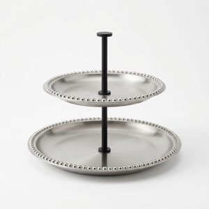 Support à perles à deux niveaux en acier satiné brossé SS304 fait main, 25 cm, bords perlés, élégant, pour décoration intérieure, hôtel, mariage, vaisselle Sabza - Product Image 1