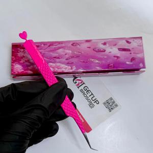 GETUP BROSONS Hot Pink 45 Degree Stainless Steel Eyelash Tweezers Precision Tool <b>Box</b> Packaging - Product Image 3