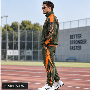 Chándal Deportivo para Hombre, Color Verde Oliva y Naranja, Camuflaje, Cierre Completo, Secado Rápido, Transpirable, Corte Regular, OEM - Product Image 3