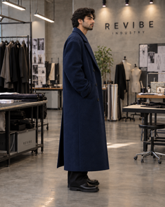 Manteau long en laine bleu marine surdimensionné pour homme, double boutonnage, maxi, hiver, fabrication sur mesure - Product Image 3