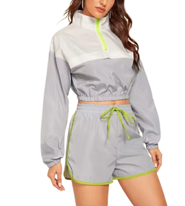 Ensemble 2 pièces pour femme : short et veste coupe-vent oversize à fermeture éclair, haut court et short - Product Image 4
