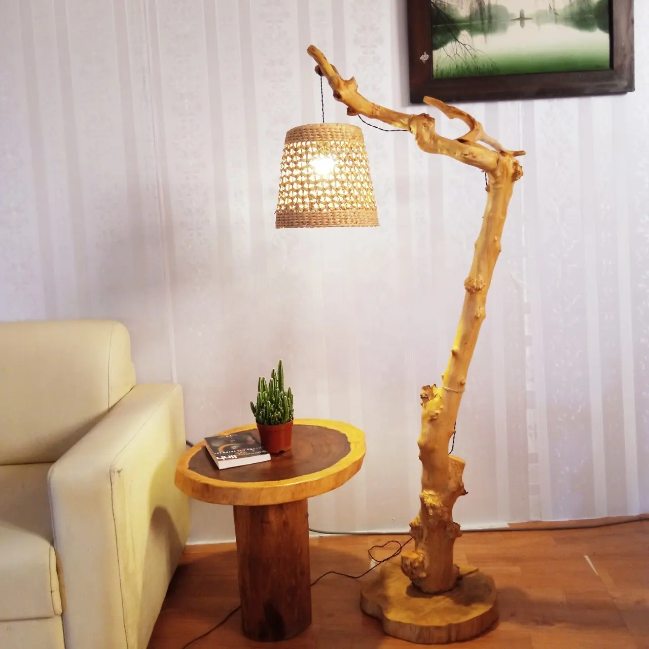 Lâmpada de chão de madeira única vintage para decoração de casa/presente-fabricação vietnã