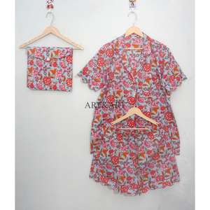 Conjunto de Pijama de Algodón con Estampado Floral Elegante para Primavera, Verano y Otoño, Pantalones Cortos con Botones, Ropa Casual - Product Image 6