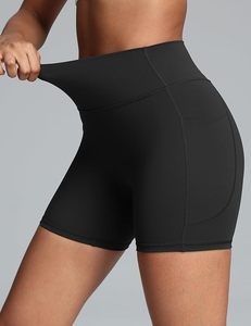 Shorts cyclistes taille haute pour femme, couleur unie, extensibles, respirants, en tricot de spandex et polyester, style sportif - Product Image 4