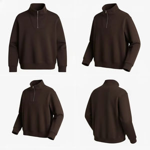 Sweat-shirt mi-zippé marron café pour homme avec logo personnalisé, col montant, poignets et ourlet côtelés – Vêtements B2B - Product Image 1