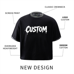 SHY SPORTS Men's 100% Cotton Streetwear T-<b>shirt</b> Custom Tshirt Printing Design Heavyweight Oversized <b>Patchwork</b> Neck T <b>Shirt</b> - Product Image 3