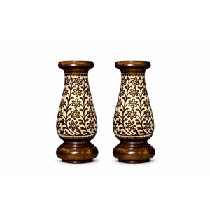 Hand-Carved Sheesham Wood Vase Wholesale | Inlay Floral Design | Moradabad - Product Image 2