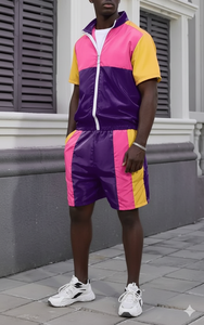 OEM <b>Men's</b> Windbreaker Shorts Set Custom High Quality Zip up <b>Jacket</b> Lightweight Nylon Shorts Sets for <b>Men</b> <b>Summer</b> Tracksuit - Product Image 2