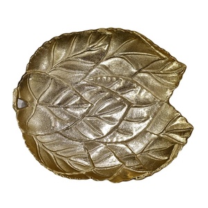 Elegant Triple Leaf Gold Decorative Bowl Modern Botanical Metal Trinket Dish <b>Hand</b>-<b>Cast</b> Textured Gold Jewelry Tray & Table Center - Product Image 4