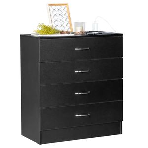 Comodino PB Wood Simple a 4 cassetti, stile moderno, in legno massello e vetro con porte USB e presa di corrente, nero, per camera da letto - Product Image 6