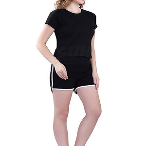 ชุดเสื้อยืดและกางเกงขาสั้นผู้หญิง ผ้าฝ้าย 100% ทรงปกติ สวมใส่สบาย สีพื้น แขนสั้น ระบายอากาศได้ดี แห้งเร็ว เหมาะสำหรับฤดูร้อน ผลิตในประเทศปากีสถาน - Product Image 3