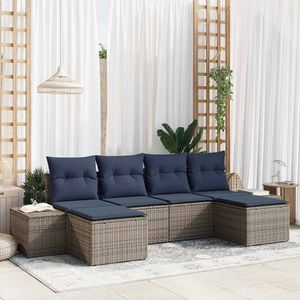 Ensemble de canapés de jardin en polyrotin gris, 6 pièces, avec coussins, meubles d'extérieur, design contemporain, résistant aux intempéries - Product Image 1